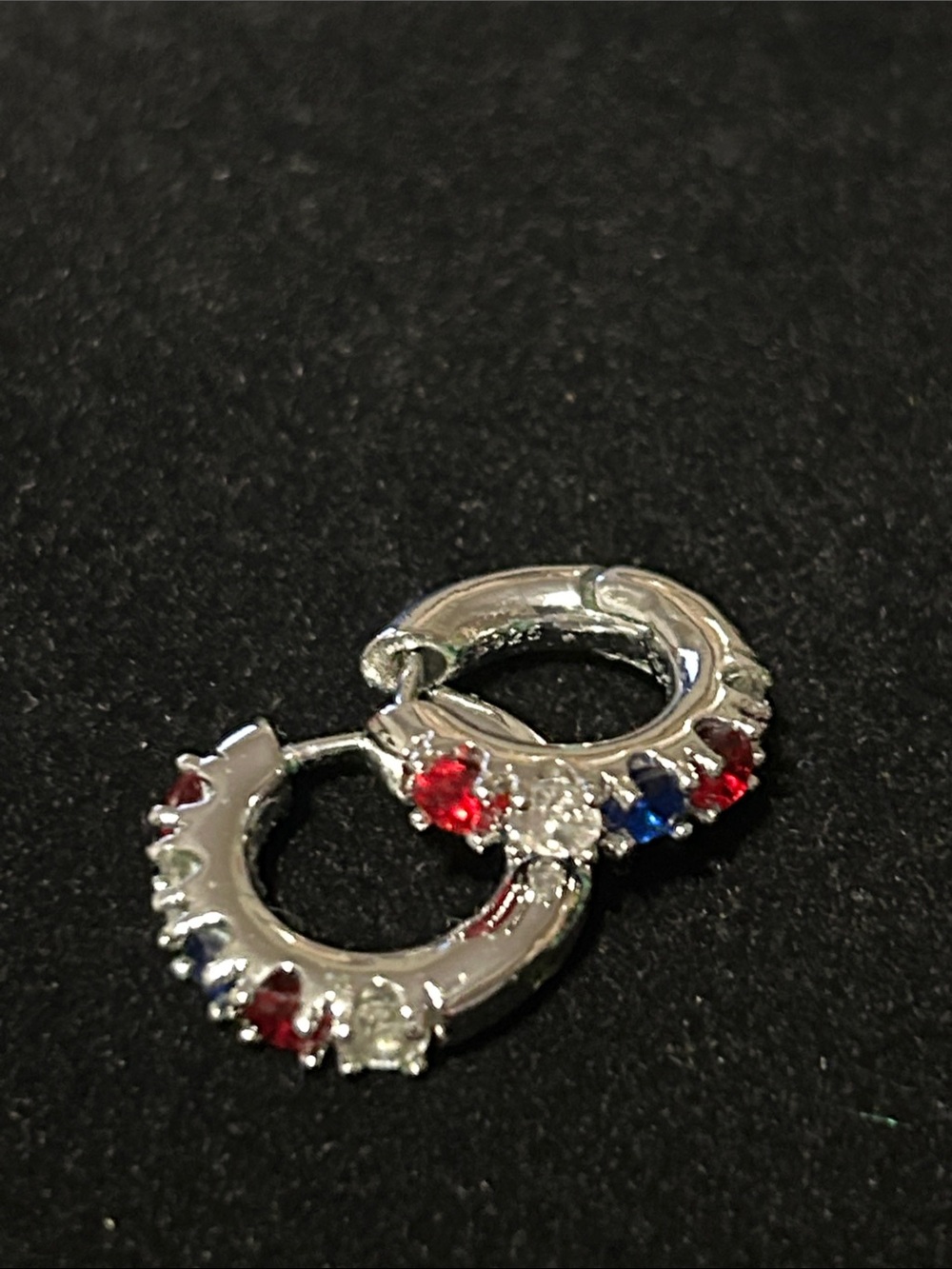 925 Sterling Silver Hoop Earrings with Red, White & Blue Gemstones